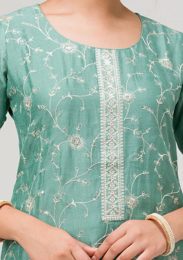 Sea_Green_Soft_Raw_Silk_Threadwork_Straight_Kurta_With_Regular_Pant_And_Dupatta