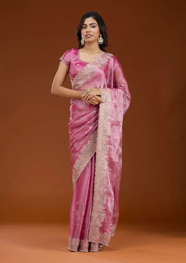 Pink_Organza_Gold_Stonework_Saree_With_Matching_Blouse_Piece