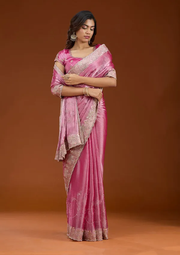 Pink_Organza_Gold_Stonework_Saree_With_Matching_Blouse_Piece