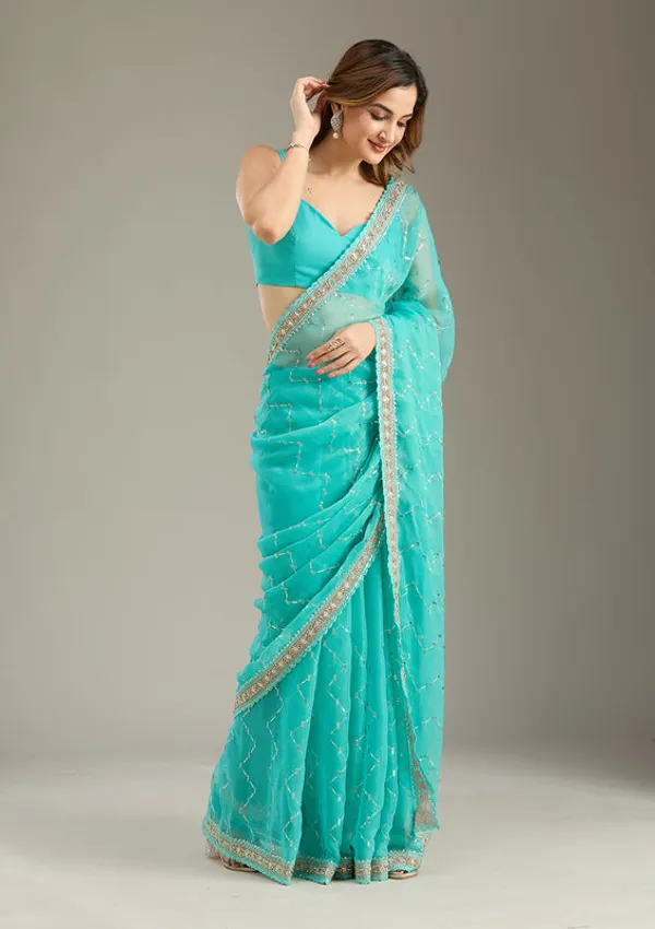 Sea_Green_Tissue_Gold_Stonework_Saree_With_Matching_Blouse_Piece