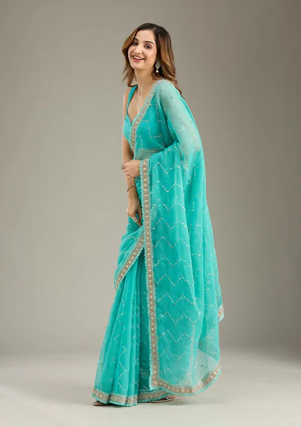 Sea_Green_Tissue_Gold_Stonework_Saree_With_Matching_Blouse_Piece