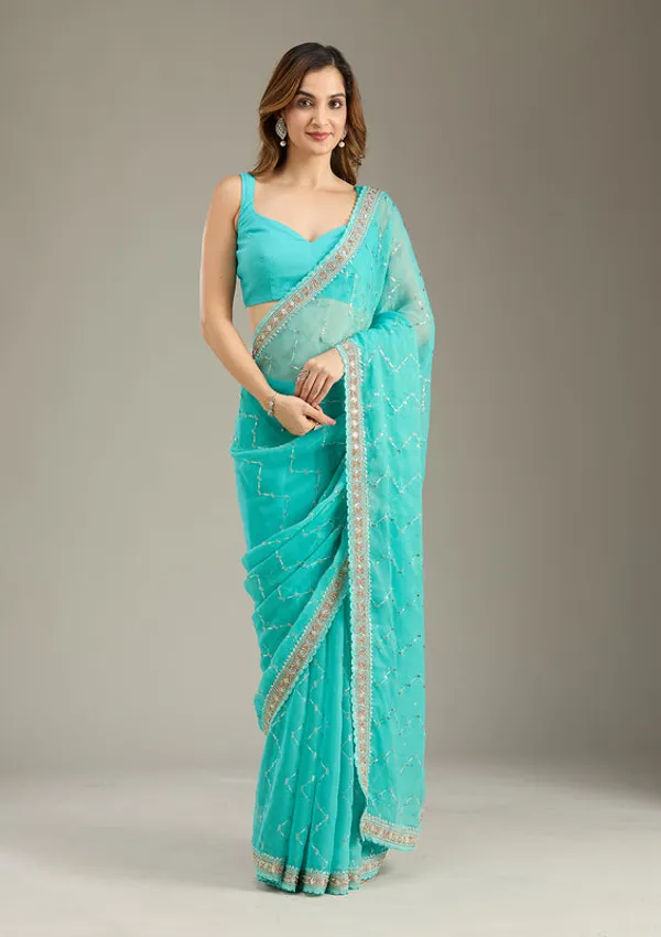 Sea_Green_Tissue_Gold_Stonework_Saree_With_Matching_Blouse_Piece