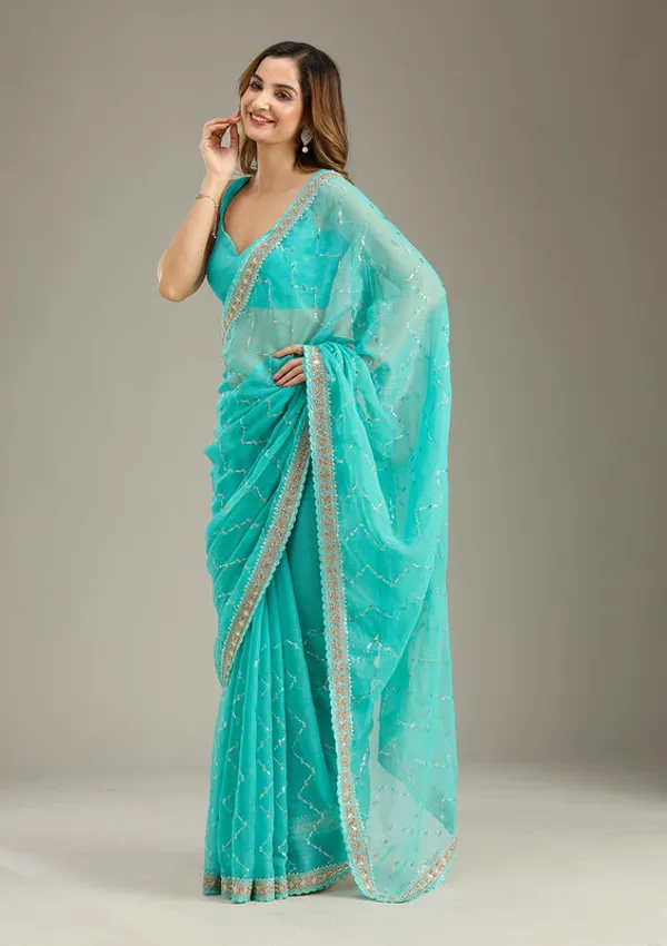 Sea_Green_Tissue_Gold_Stonework_Saree_With_Matching_Blouse_Piece