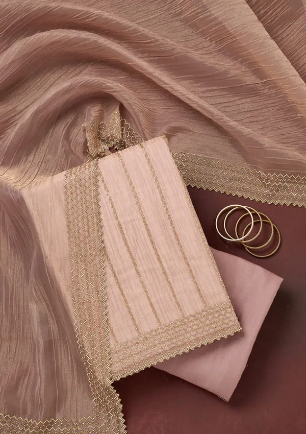 Peach_Tissue_Gold_Stonework_Unstitched_Dress_Material_With_Matching_Bottom_And_Dupatta