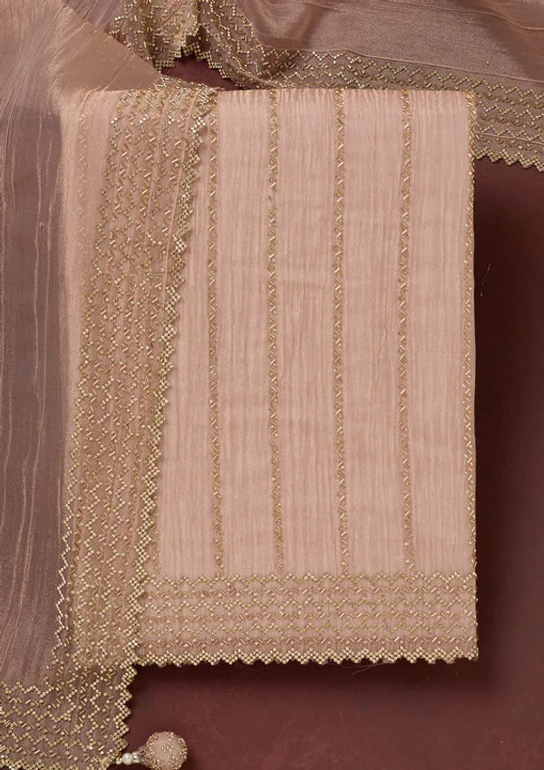 Peach_Tissue_Gold_Stonework_Unstitched_Dress_Material_With_Matching_Bottom_And_Dupatta