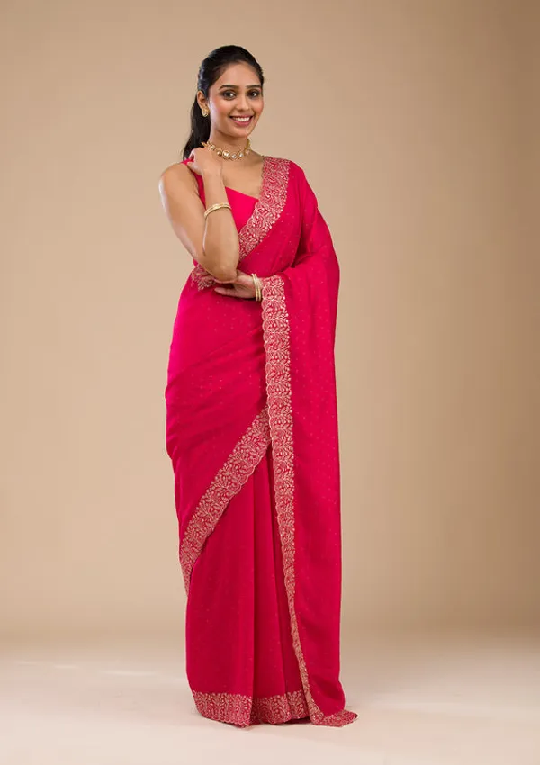 Rani_Pink_Soft_Raw_Silk_Gold_Zariwork_Saree_With_Matching_Blouse_Piece