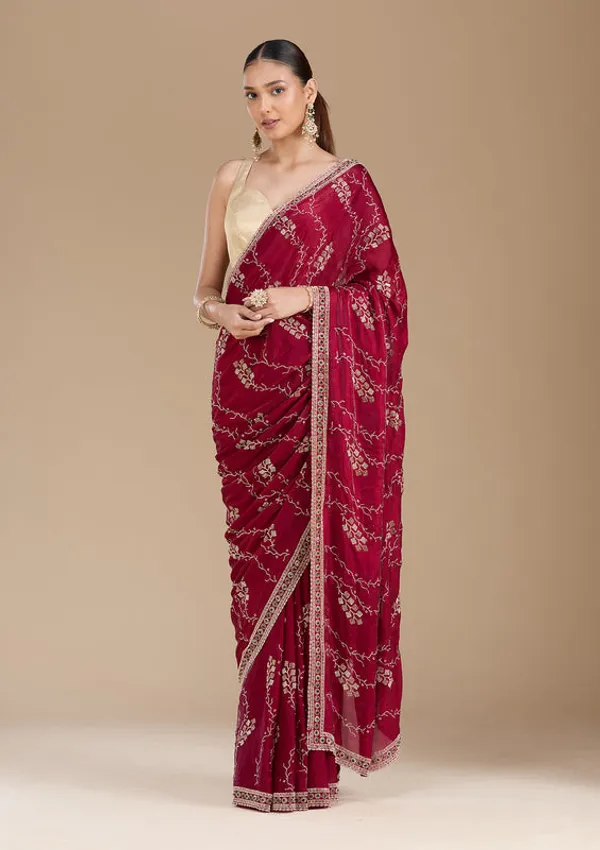 Wine_Tissue_Gold_Stonework_Saree_With_Matching_Blouse_Piece