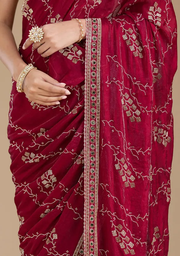 Wine_Tissue_Gold_Stonework_Saree_With_Matching_Blouse_Piece