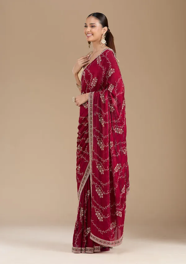 Wine_Tissue_Gold_Stonework_Saree_With_Matching_Blouse_Piece