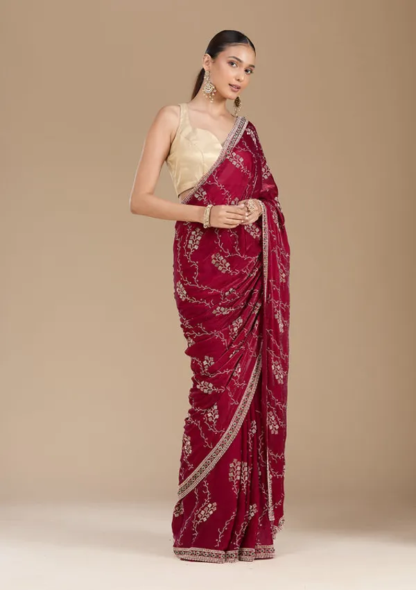 Wine_Tissue_Gold_Stonework_Saree_With_Matching_Blouse_Piece