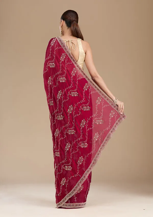Wine_Tissue_Gold_Stonework_Saree_With_Matching_Blouse_Piece