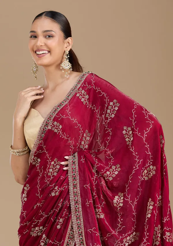 Wine_Tissue_Gold_Stonework_Saree_With_Matching_Blouse_Piece