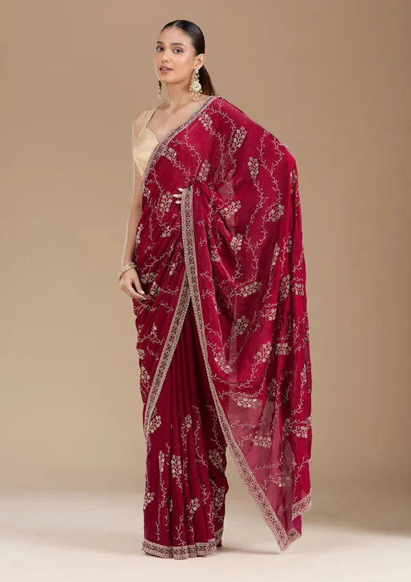 Wine_Tissue_Gold_Stonework_Saree_With_Matching_Blouse_Piece