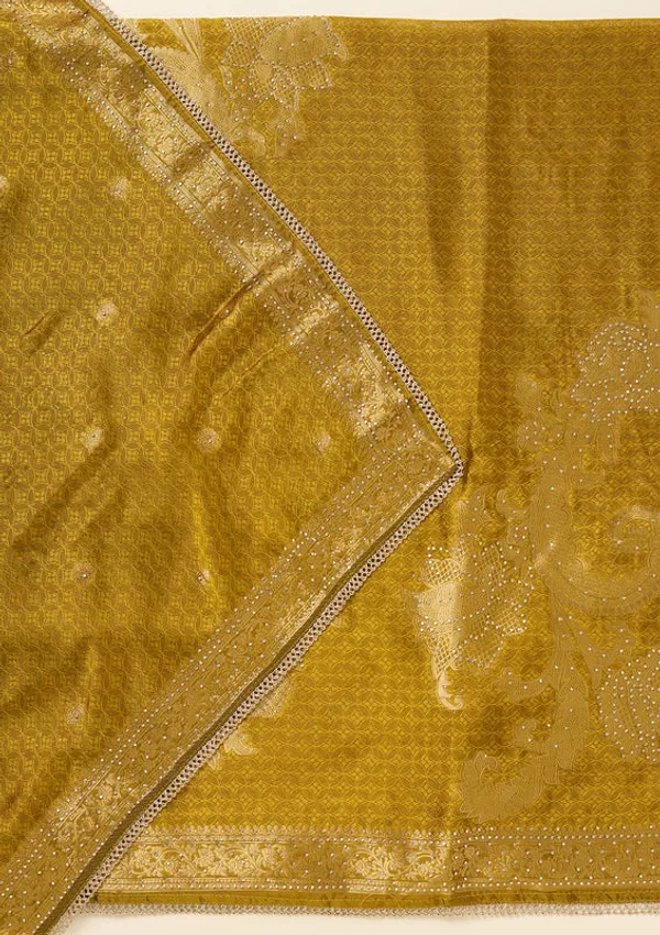 Mustard_Dola_Silk_Gold_Zariwork_Unstitched_Dress_Material_With_Matching_Bottom_And_Dupatta