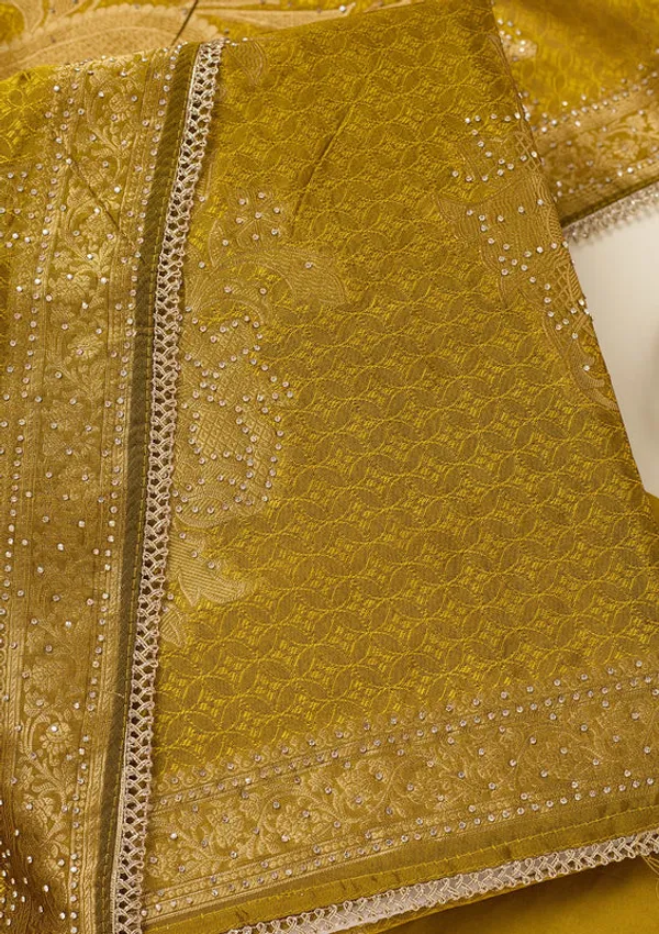 Mustard_Dola_Silk_Gold_Zariwork_Unstitched_Dress_Material_With_Matching_Bottom_And_Dupatta