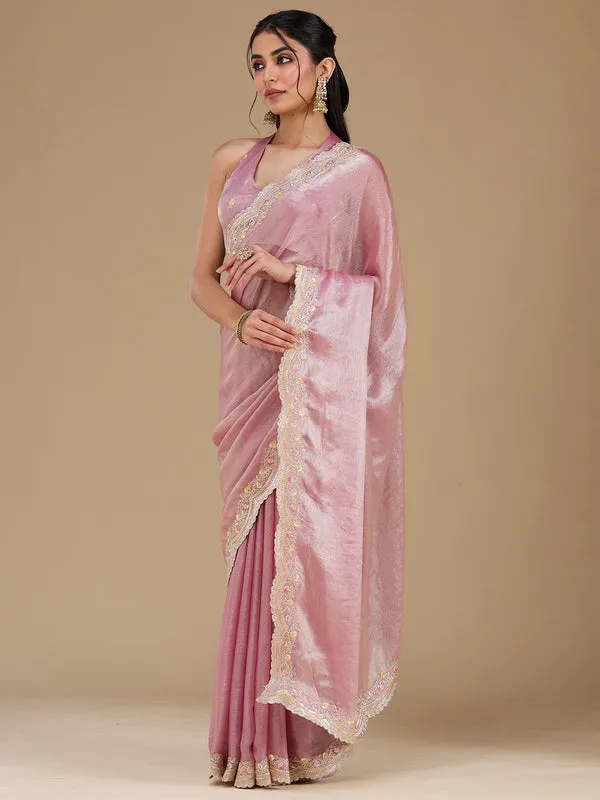 Onion_Pink_Tissue_Gold_Zariwork_Saree_With_Matching_Blouse_Piece