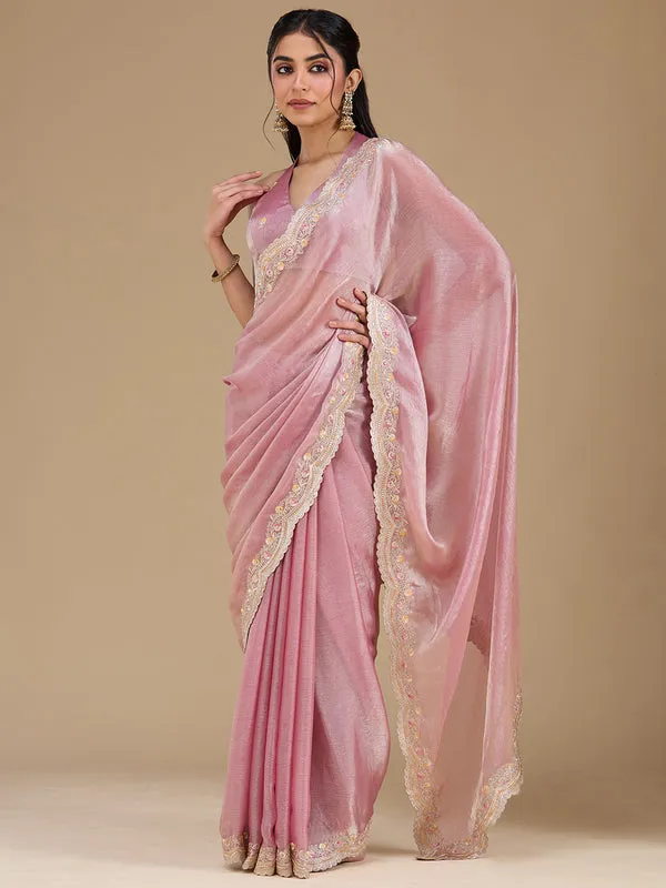 Onion_Pink_Tissue_Gold_Zariwork_Saree_With_Matching_Blouse_Piece