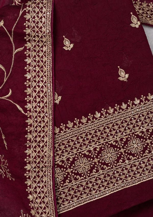 Wine_Georgette_Threadwork_Unstitched_Dress_Material_With_Matching_Bottom_And_Dupatta