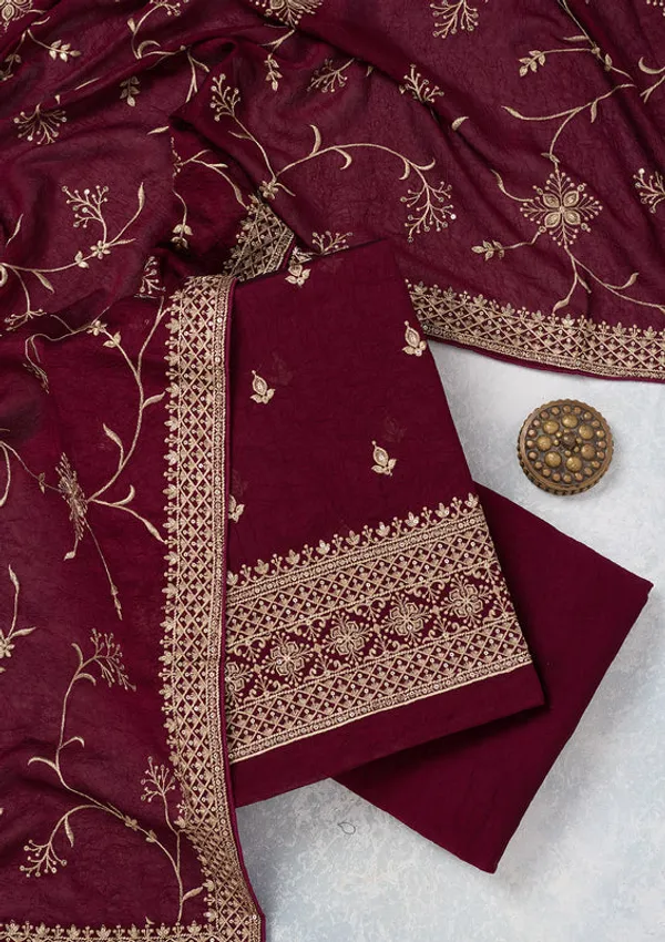 Wine_Georgette_Threadwork_Unstitched_Dress_Material_With_Matching_Bottom_And_Dupatta