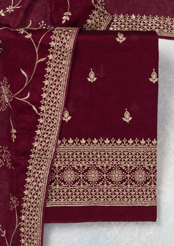 Wine_Georgette_Threadwork_Unstitched_Dress_Material_With_Matching_Bottom_And_Dupatta
