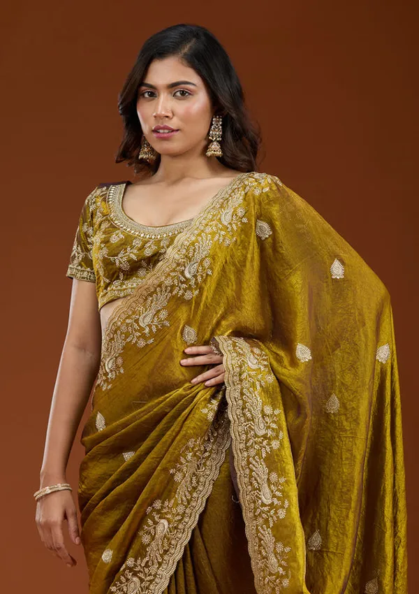 Mustard_Tissue_Gold_Zariwork_Saree_With_Matching_Blouse_Piece