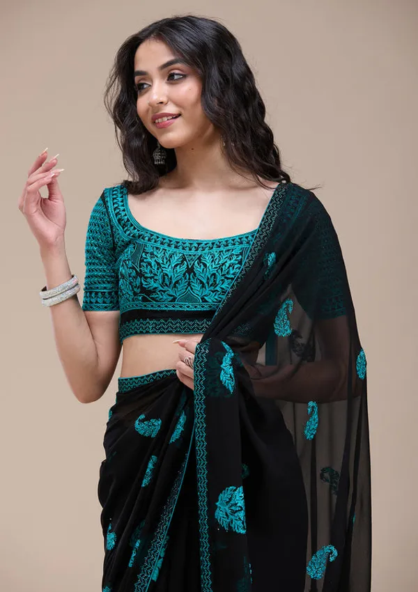 Black_Georgette_Threadwork_Saree_With_Matching_Blouse_Piece