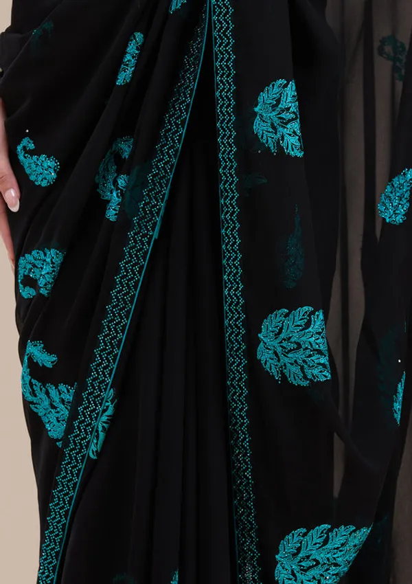 Black_Georgette_Threadwork_Saree_With_Matching_Blouse_Piece