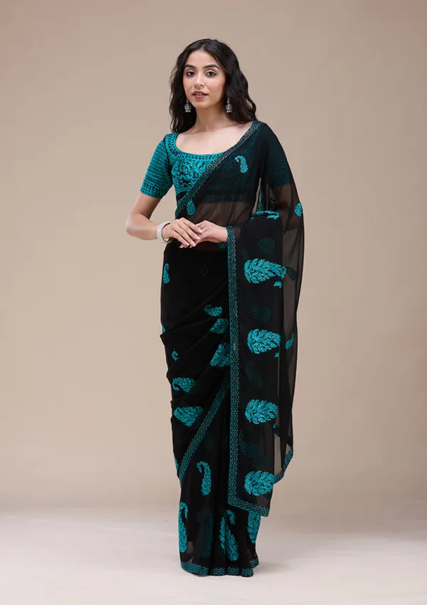 Black_Georgette_Threadwork_Saree_With_Matching_Blouse_Piece