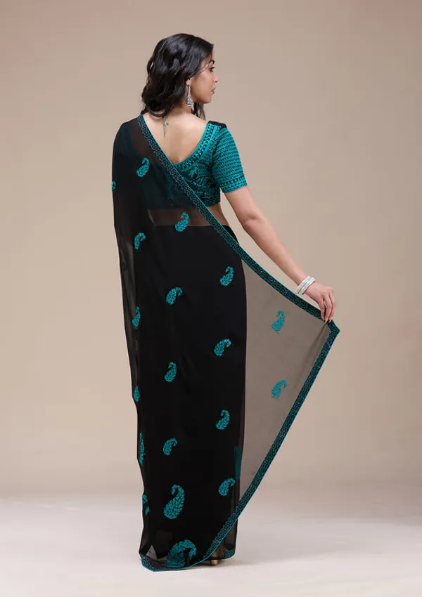 Black_Georgette_Threadwork_Saree_With_Matching_Blouse_Piece