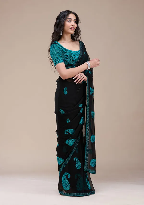 Black_Georgette_Threadwork_Saree_With_Matching_Blouse_Piece