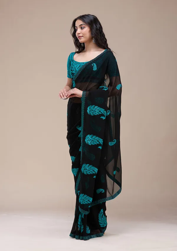 Black_Georgette_Threadwork_Saree_With_Matching_Blouse_Piece