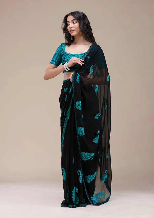Black_Georgette_Threadwork_Saree_With_Matching_Blouse_Piece