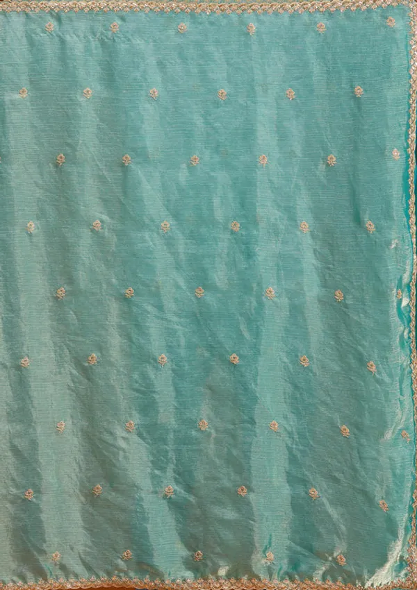 Sea_Green_Tissue_Cording_Saree_With_Matching_Blouse_Piece