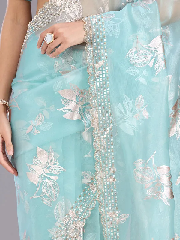 Sea_Green_Organza_Gold_Stonework_Saree_With_Matching_Blouse_Piece