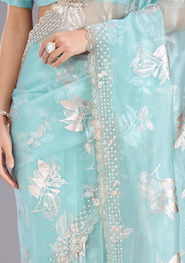 Sea_Green_Organza_Gold_Stonework_Saree_With_Matching_Blouse_Piece