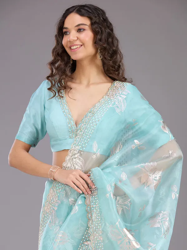Sea_Green_Organza_Gold_Stonework_Saree_With_Matching_Blouse_Piece
