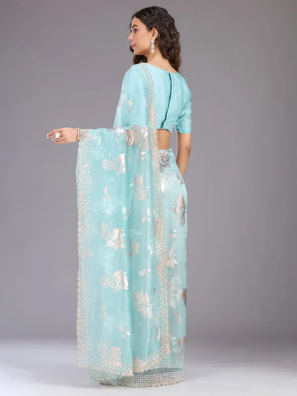 Sea_Green_Organza_Gold_Stonework_Saree_With_Matching_Blouse_Piece