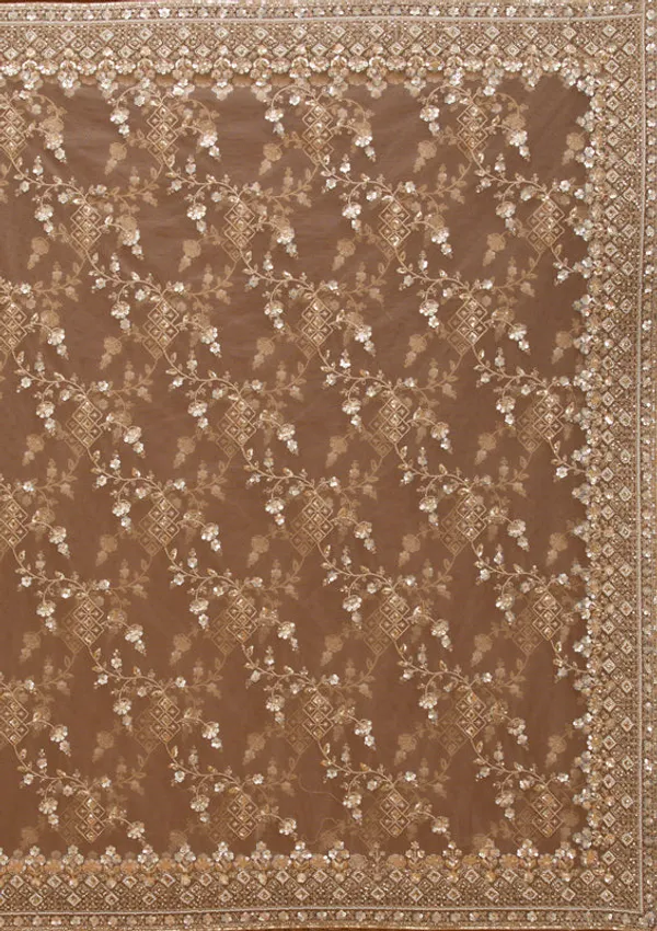 Beige_Net_Cording_Saree_With_Matching_Blouse_Piece