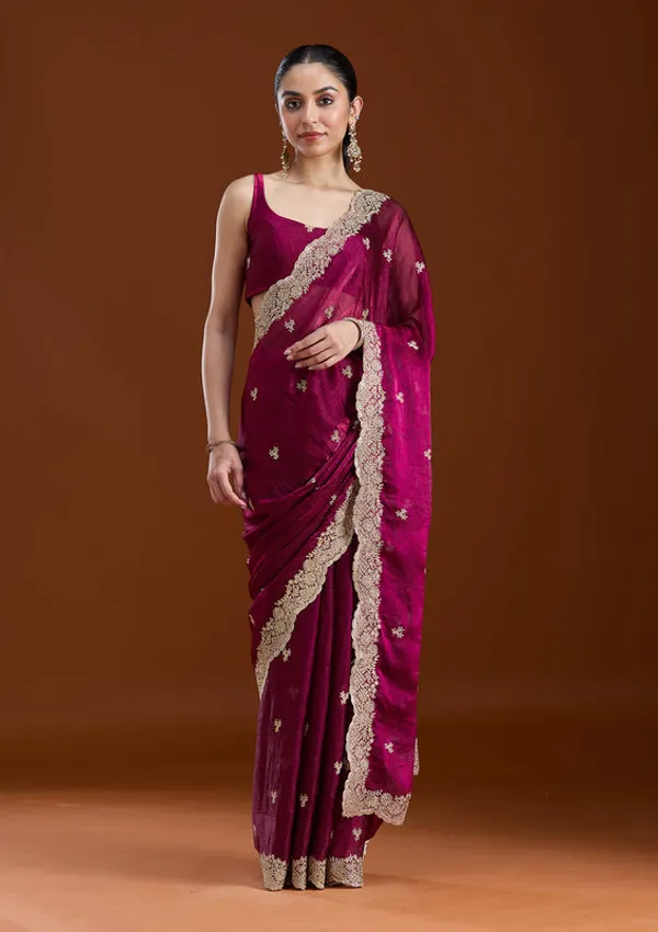 Wine_Tissue_Gold_Zariwork_Saree_With_Matching_Blouse_Piece