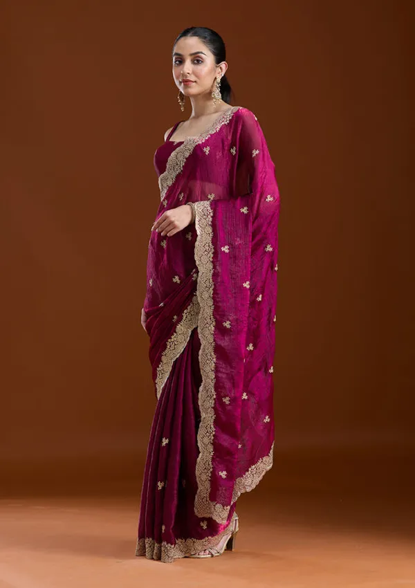 Wine_Tissue_Gold_Zariwork_Saree_With_Matching_Blouse_Piece