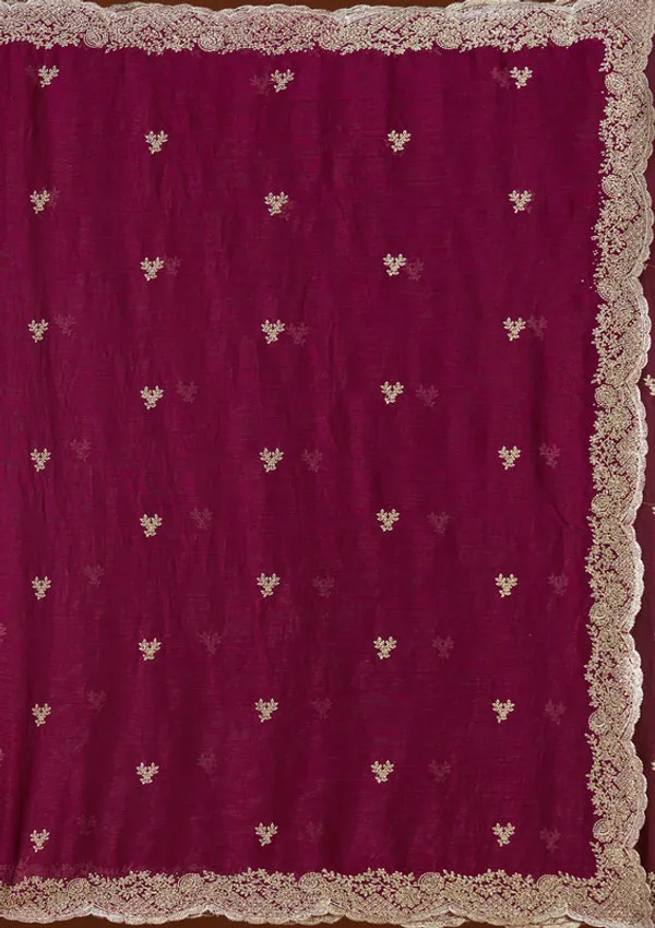 Wine_Tissue_Gold_Zariwork_Saree_With_Matching_Blouse_Piece