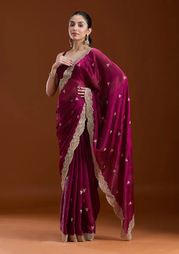 Wine_Tissue_Gold_Zariwork_Saree_With_Matching_Blouse_Piece