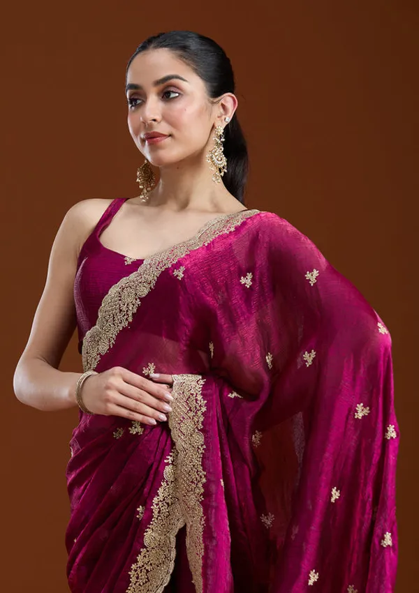 Wine_Tissue_Gold_Zariwork_Saree_With_Matching_Blouse_Piece