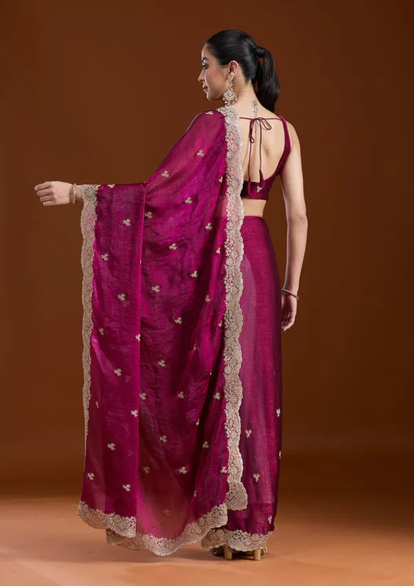 Wine_Tissue_Gold_Zariwork_Saree_With_Matching_Blouse_Piece