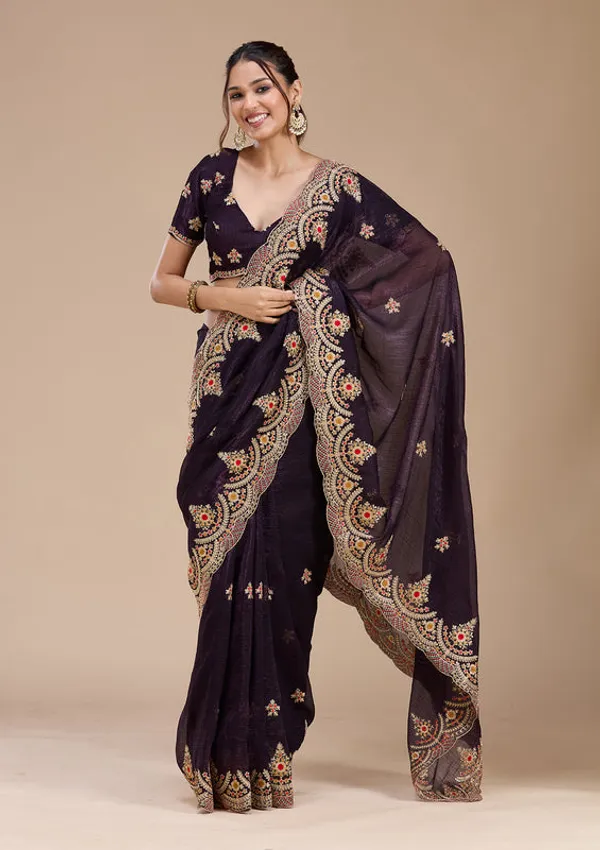 Purple_Georgette_Cording_Saree_With_Matching_Blouse_Piece