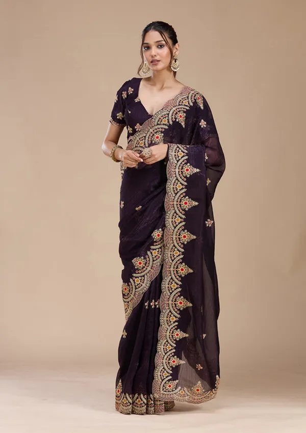 Purple_Georgette_Cording_Saree_With_Matching_Blouse_Piece