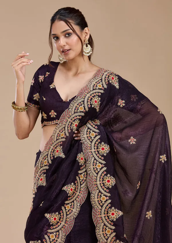 Purple_Georgette_Cording_Saree_With_Matching_Blouse_Piece