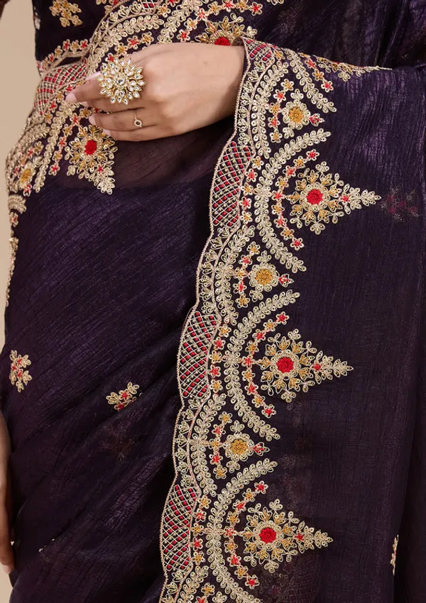 Purple_Georgette_Cording_Saree_With_Matching_Blouse_Piece