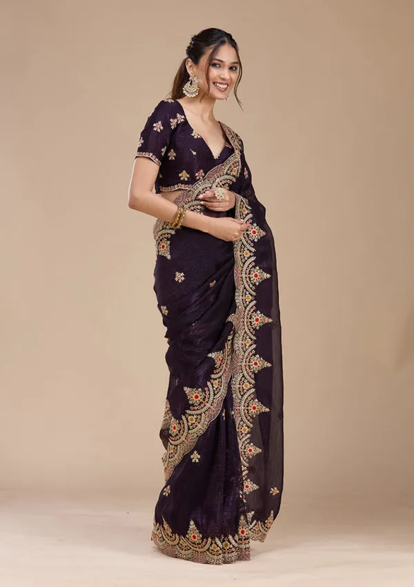 Purple_Georgette_Cording_Saree_With_Matching_Blouse_Piece