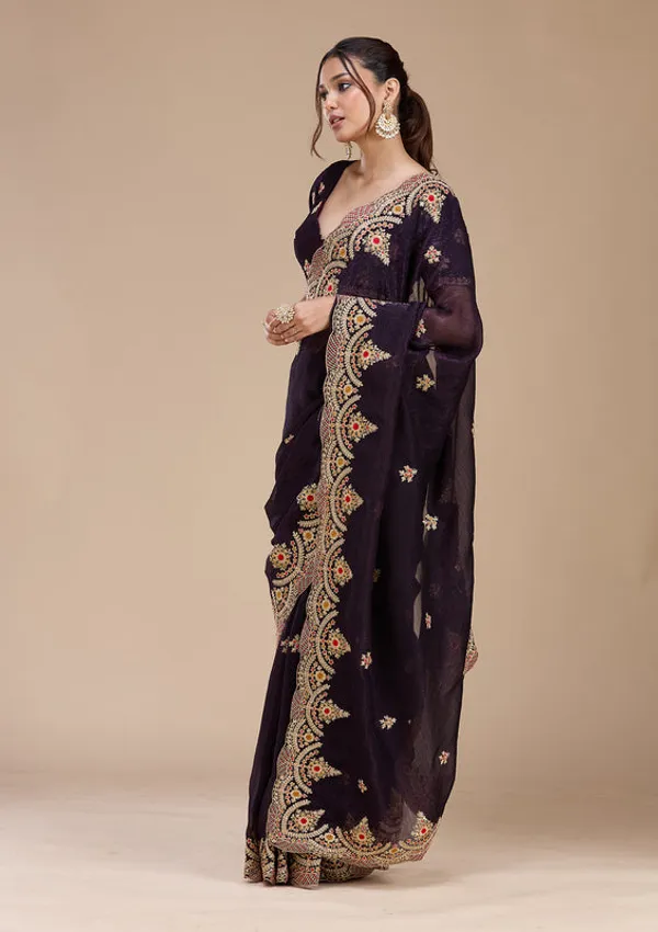 Purple_Georgette_Cording_Saree_With_Matching_Blouse_Piece